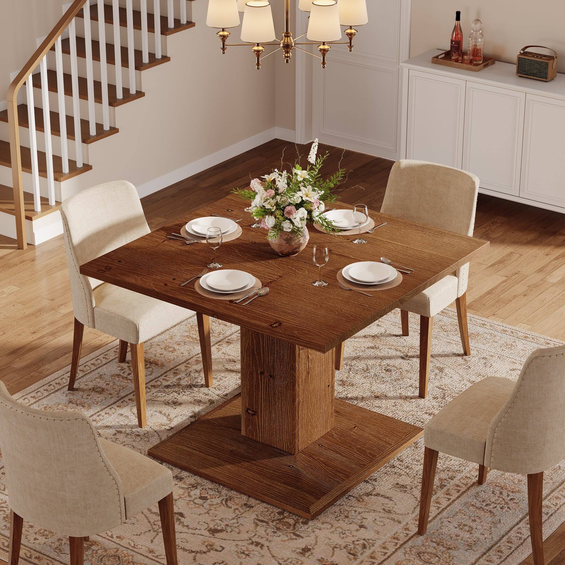 Tribesigns Solid Wood Dining Table with Wood Grain Finish and Space ...