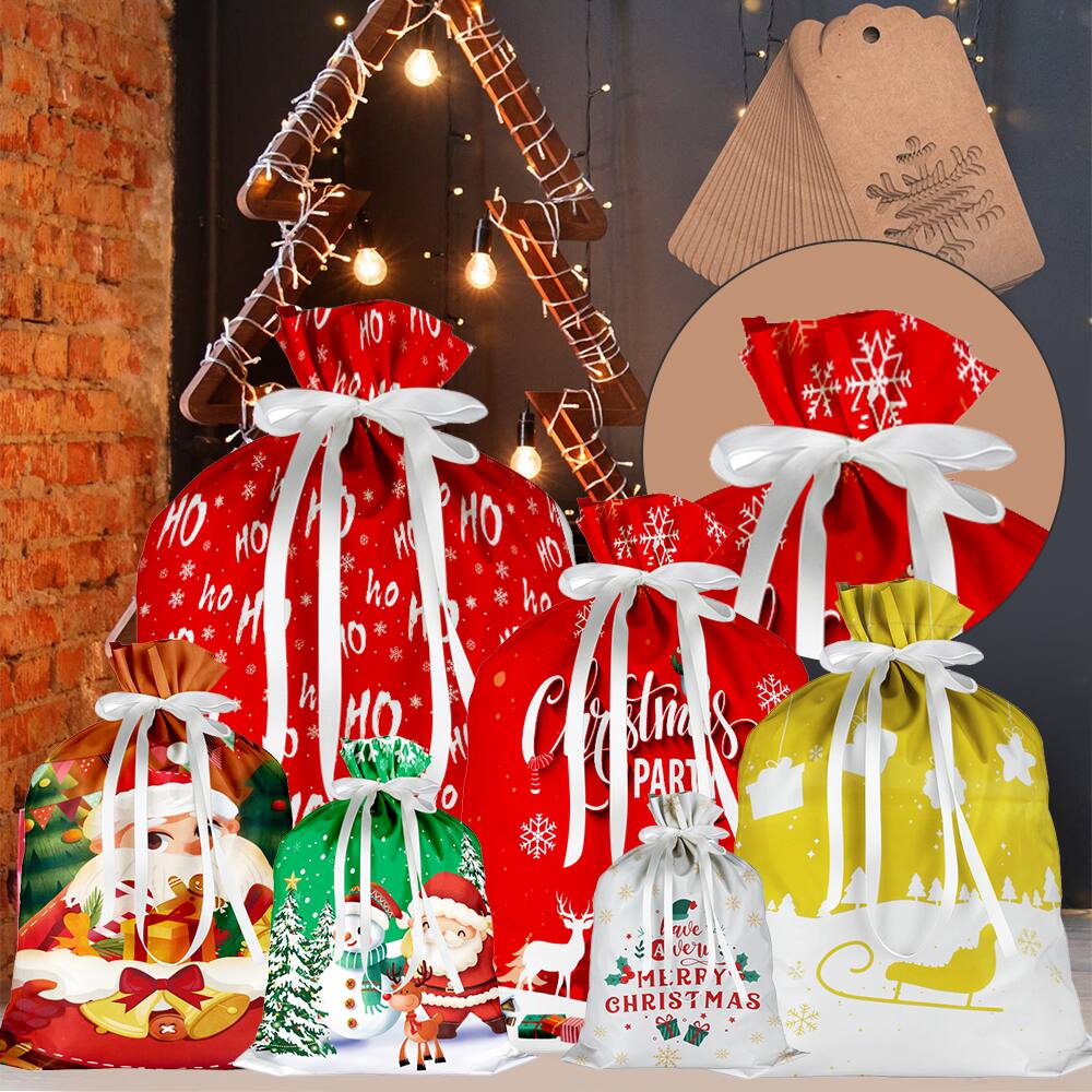 MOVSSOU - Christmas Gift Bags 34Pcs Drawstrings Gift Bag Christmas Bags For Gifts Xmas Presents Wrapping Bags - Red