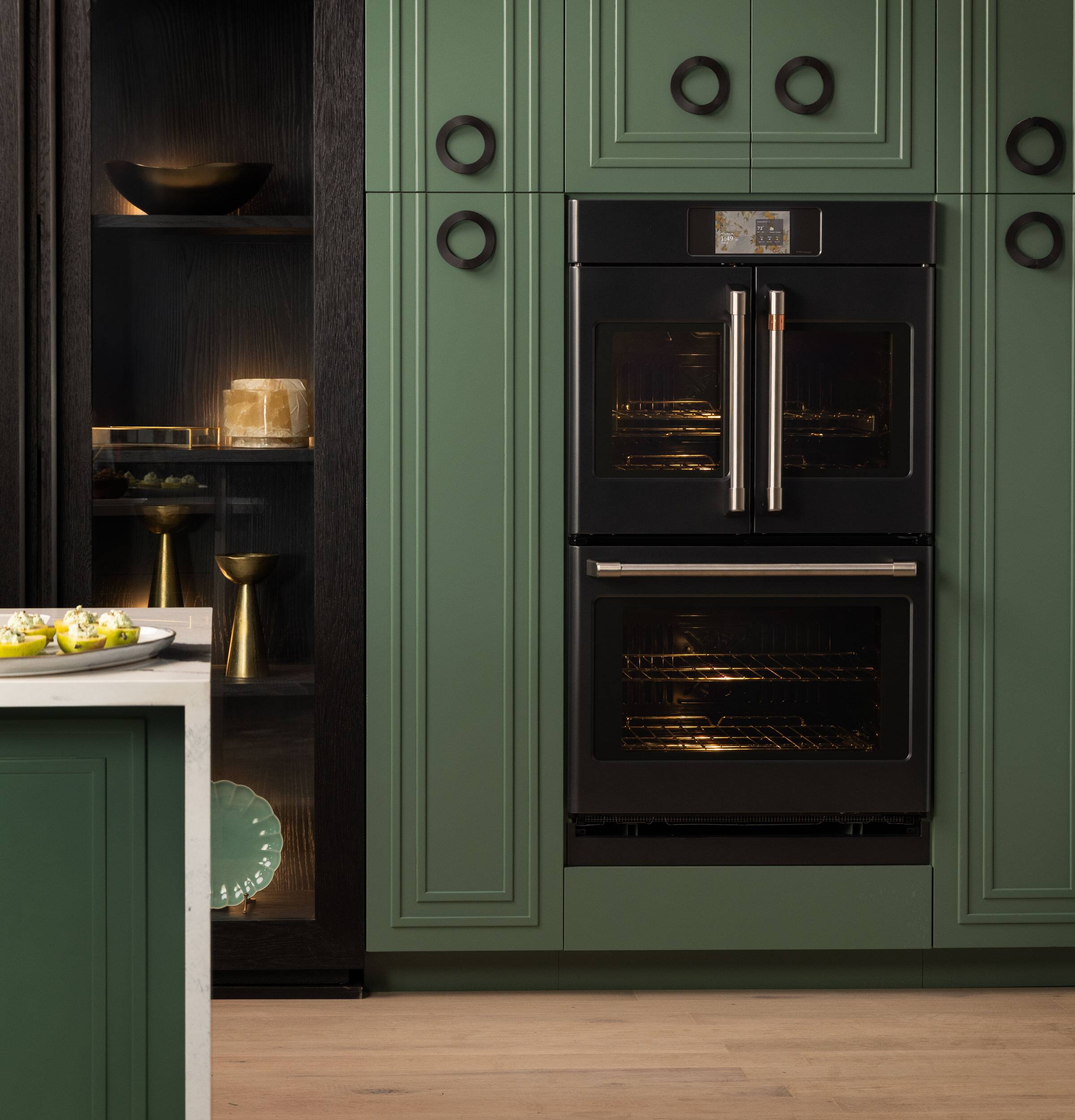 Alt View 14. Café - 30" Smart Built-In Double Electric Convection French Door Wall Oven with No Preheat Air Fry - Matte Black.