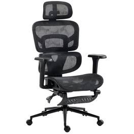 Homcom - Office Chair with Lumbar Support, 2D Headrest, Mesh Reclining Desk Chair with Footrest - Black