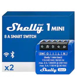Shelly - 1 Mini Gen3 8A Dry Contact Smart Relay (Wi-Fi & Matter) - Blue