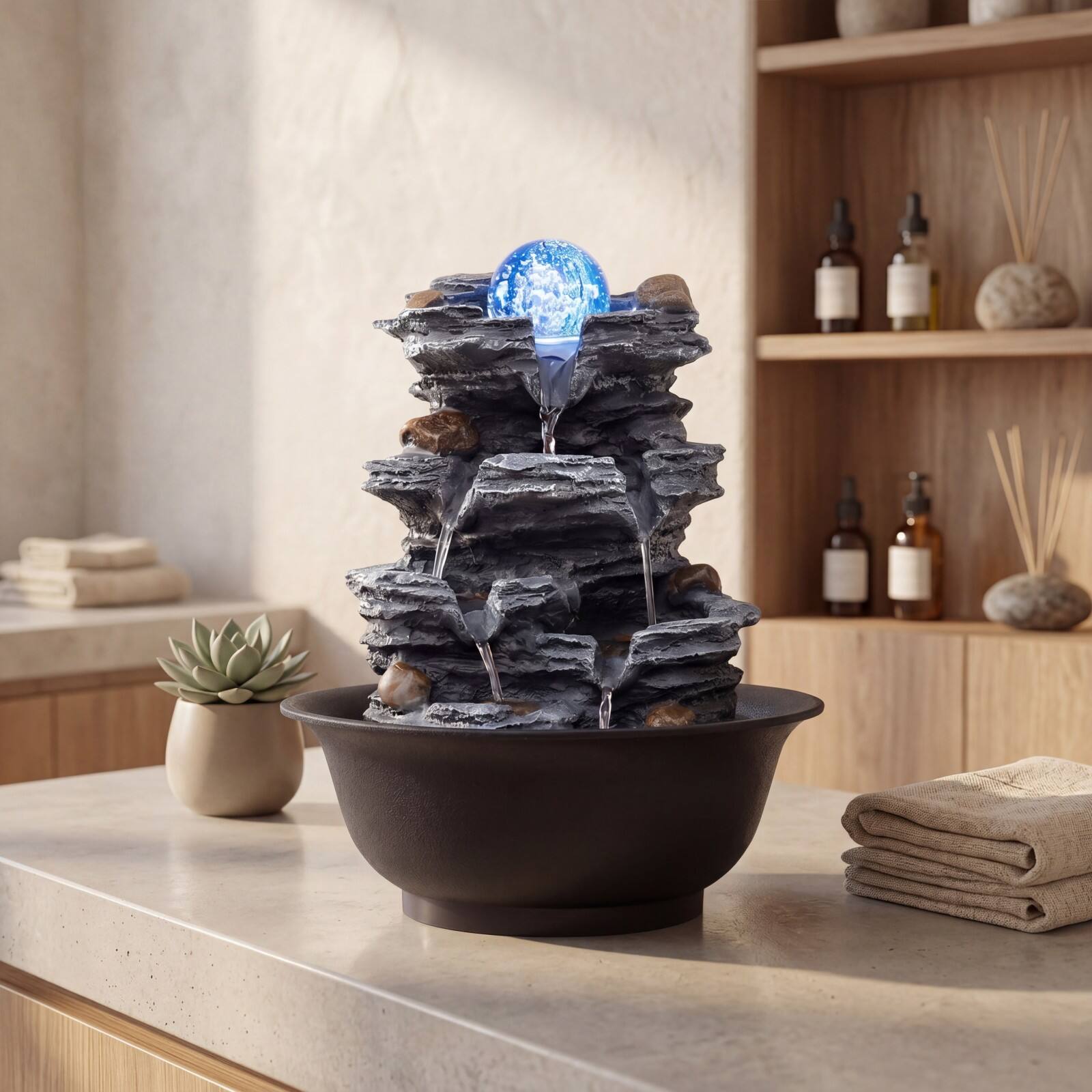 Front. Costway - Costway Tabletop Water Fountain with Rolling Crystal Ball, Color-Changing LED Light, Pump - Black.