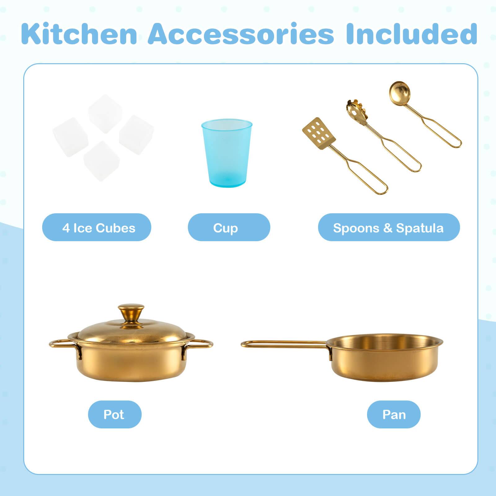Kitchen Accessories Included

- 4 Ice Cubes
- Cup
- Spoons & Spatula
- Pot
- Pan