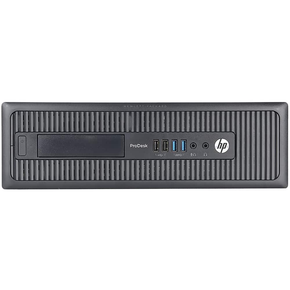 Front. HP - ProDesk Desktop - Intel Core i5 - 8GB Memory - 500GB Hard Drive - Pre-Owned - Black.