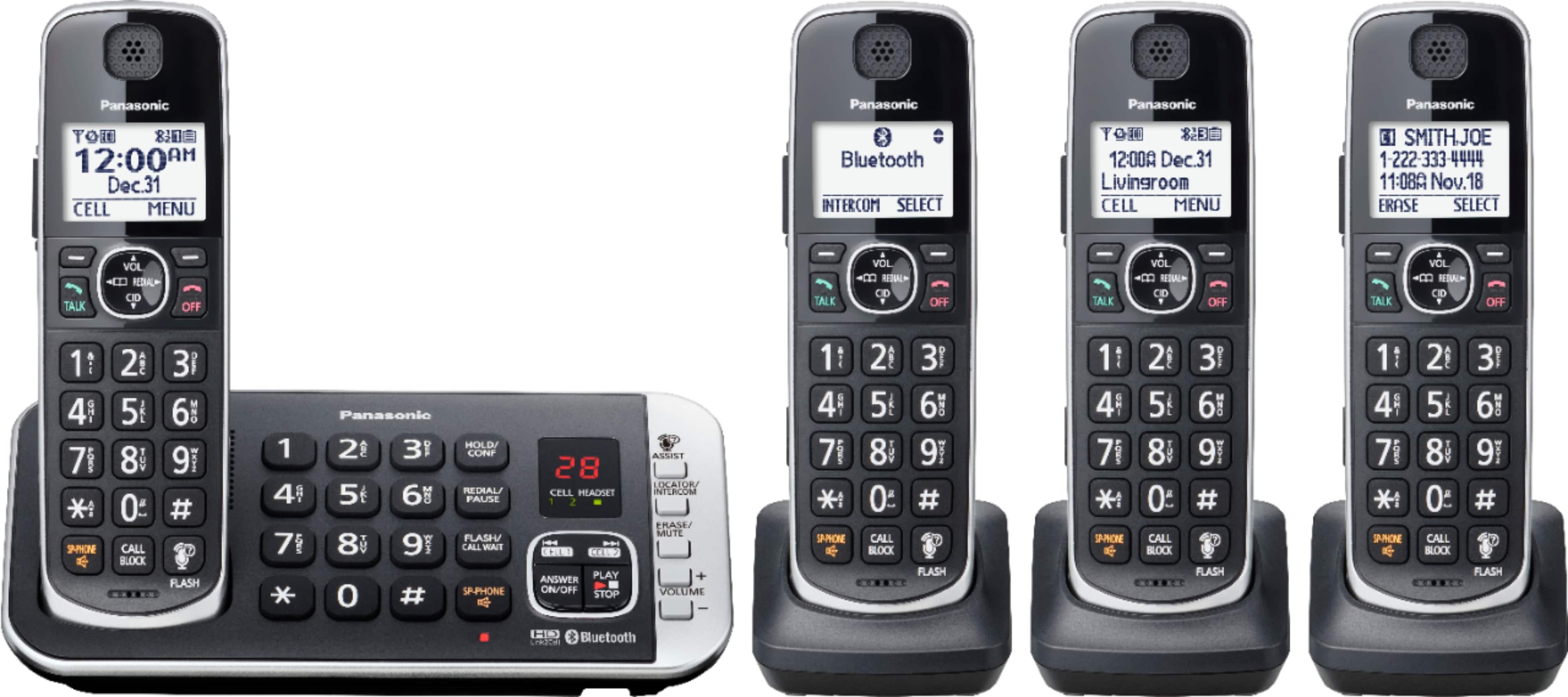 Angle. Panasonic - KX-TGE674B DECT 6.0 Expandable Cordless Phone System with Digital Answering System - Black.