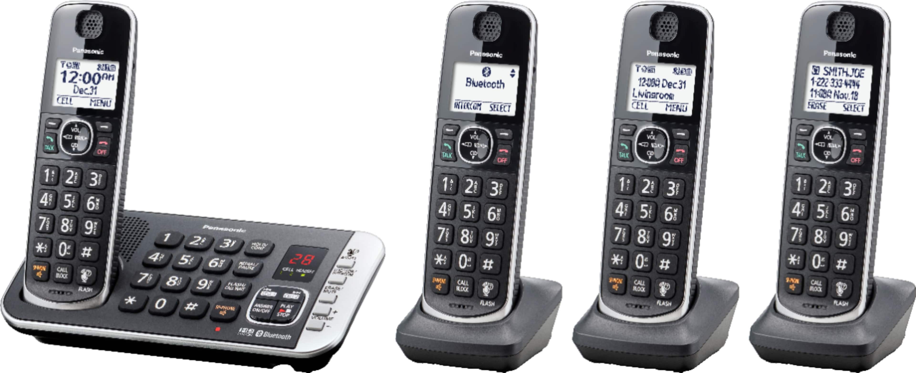 Left. Panasonic - KX-TGE674B DECT 6.0 Expandable Cordless Phone System with Digital Answering System - Black.