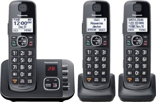 Angle Zoom. Panasonic - KX-TGE633M DECT 6.0 Expandable Cordless Phone System with Digital Answering System - Metallic Black.