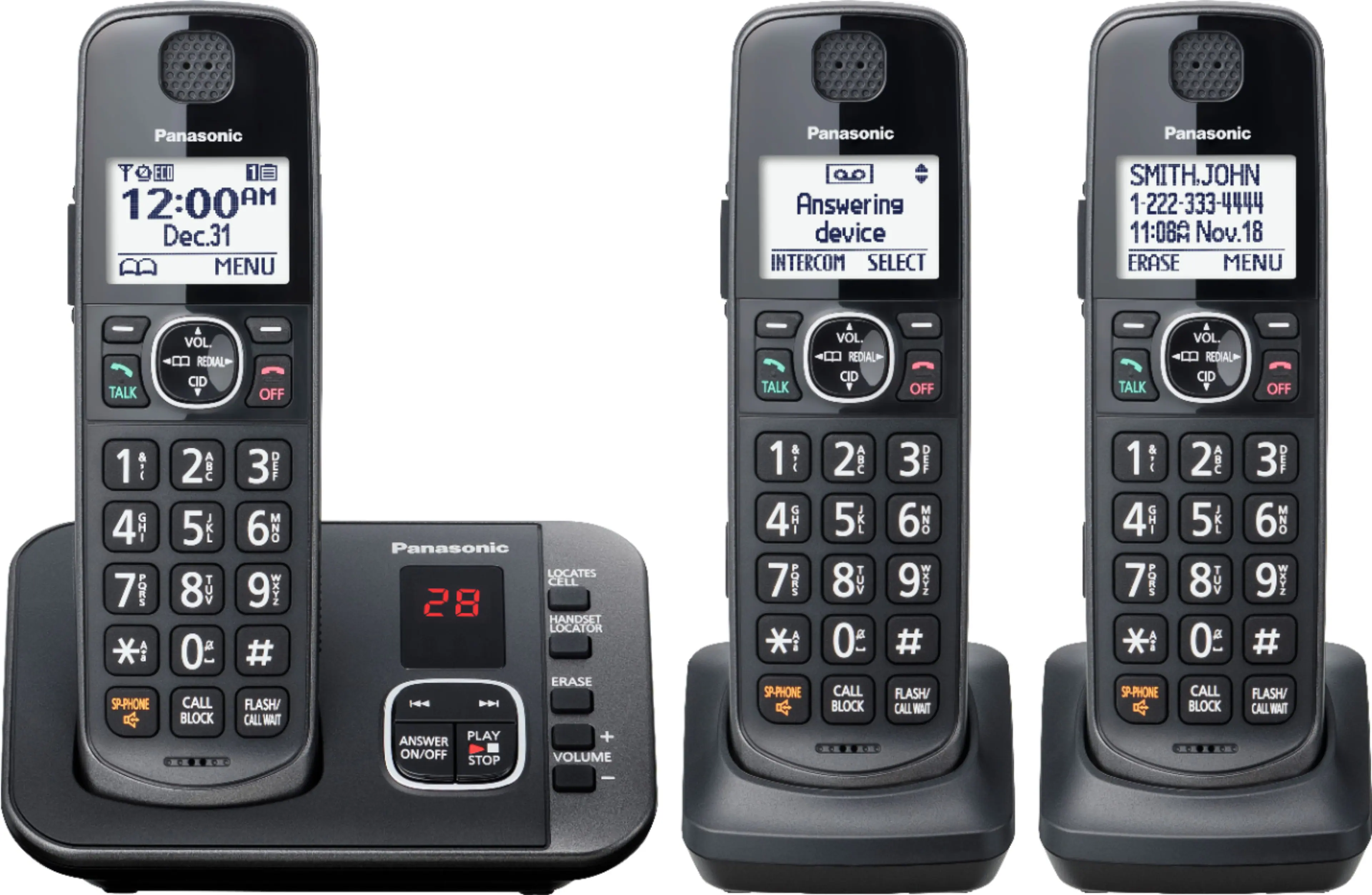 Angle. Panasonic - KX-TGE633M DECT 6.0 Expandable Cordless Phone System with Digital Answering System - Metallic Black.