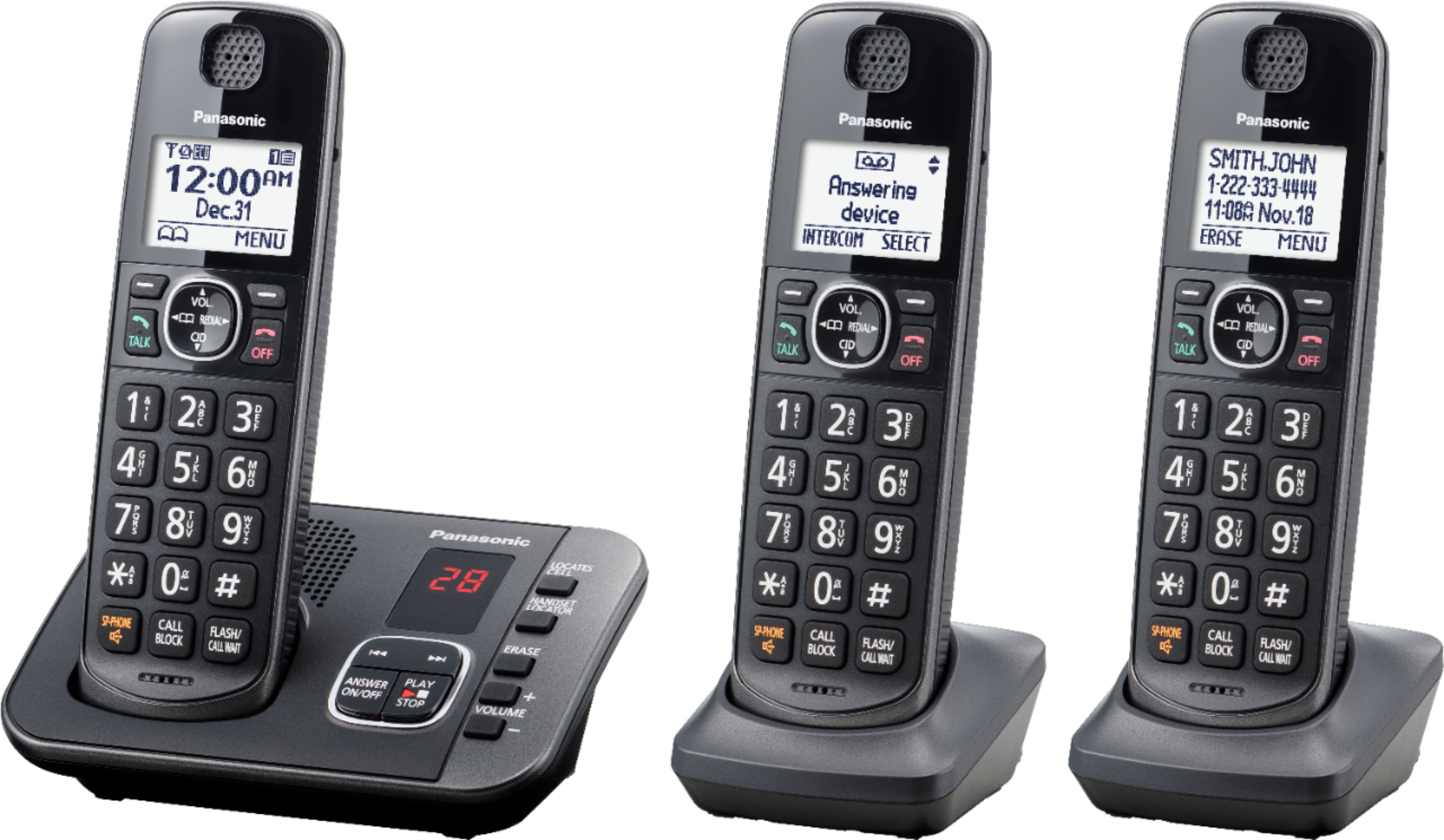 Left View: Panasonic - KX-TGE633M DECT 6.0 Expandable Cordless Phone System with Digital Answering System - Metallic Black
