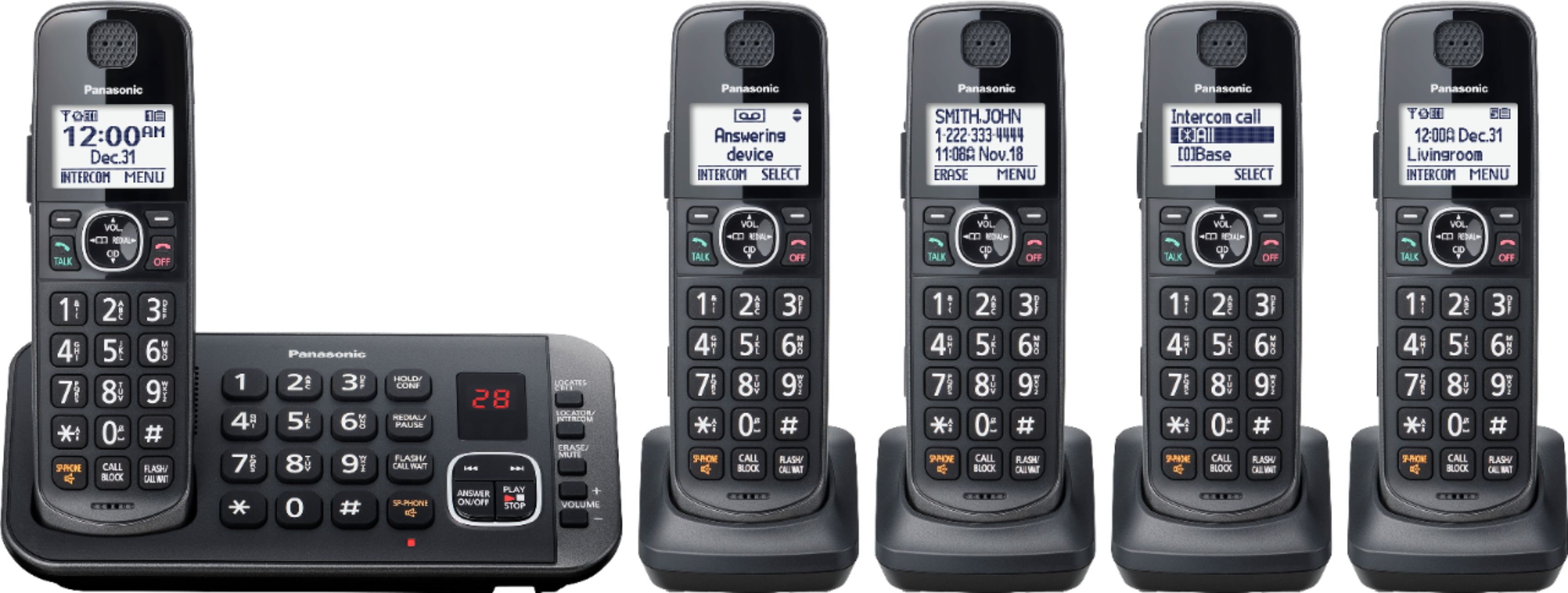 Angle View: Panasonic - KX-TGE645M DECT 6.0 Expandable Cordless Phone System with Digital Answering System - Metallic Black