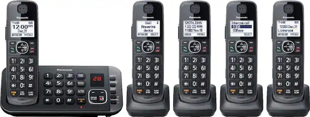 Angle. Panasonic - KX-TGE645M DECT 6.0 Expandable Cordless Phone System with Digital Answering System - Metallic Black.