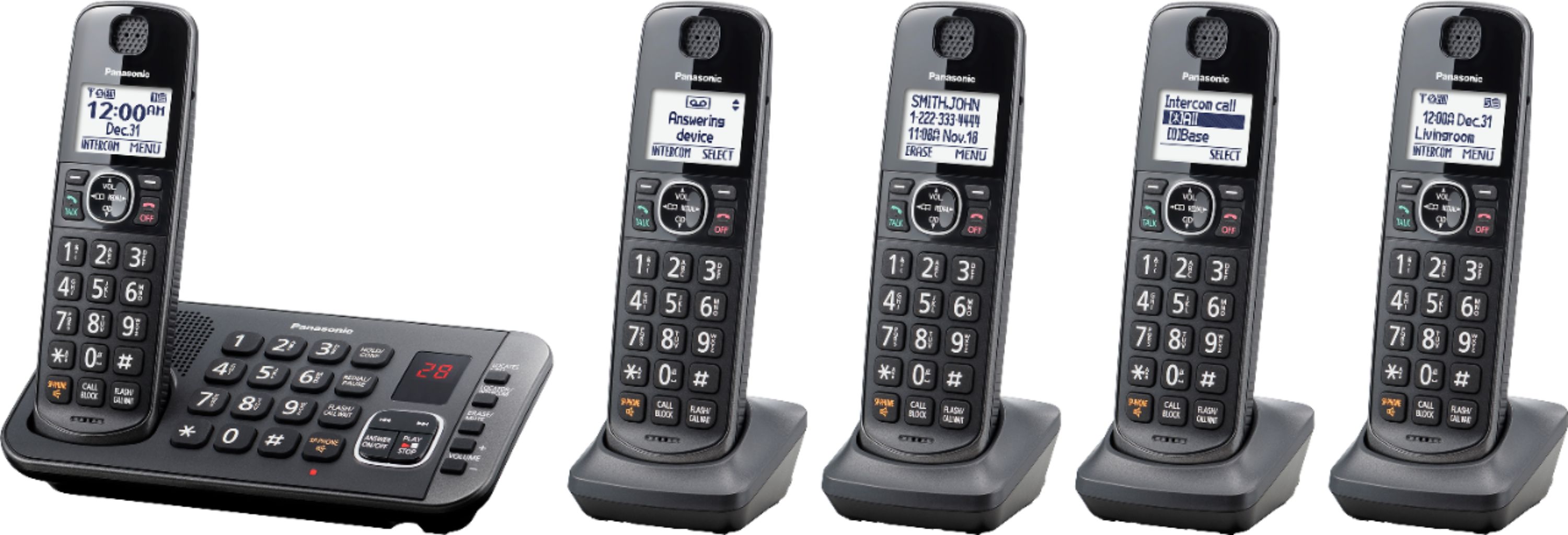 Left View: Panasonic - KX-TGE645M DECT 6.0 Expandable Cordless Phone System with Digital Answering System - Metallic Black