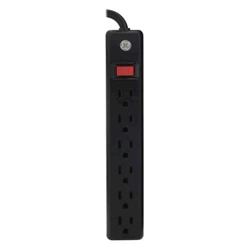 Front. GE - 6-Outlet Power Strip - Black.