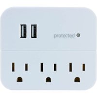 GE - 3-Outlet/2-USB Wall Tap Surge Protector - White - Front_Zoom