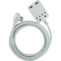 GE - 2-Outlet/2-USB Surge Protector - White - Front_Zoom