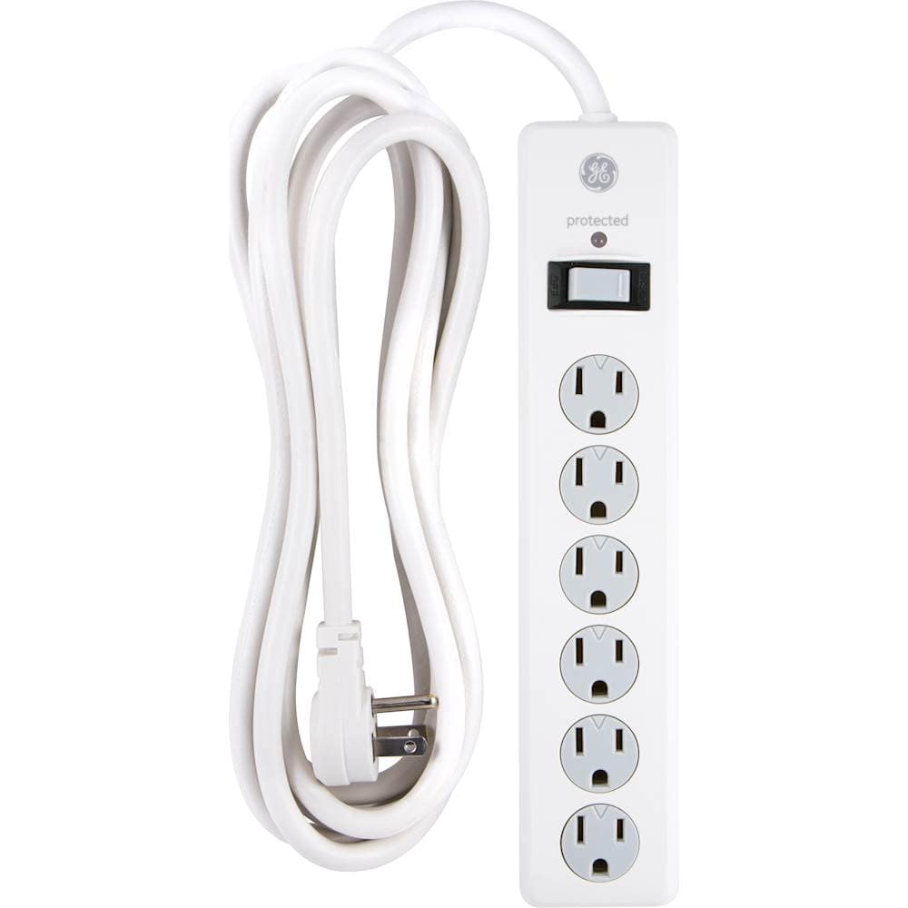 Front. GE - 6-Outlet Surge Protector - White.