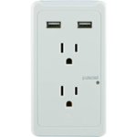 Front. GE - Pro 2-Outlet/2-USB Wall Tap Surge Protector - White.
