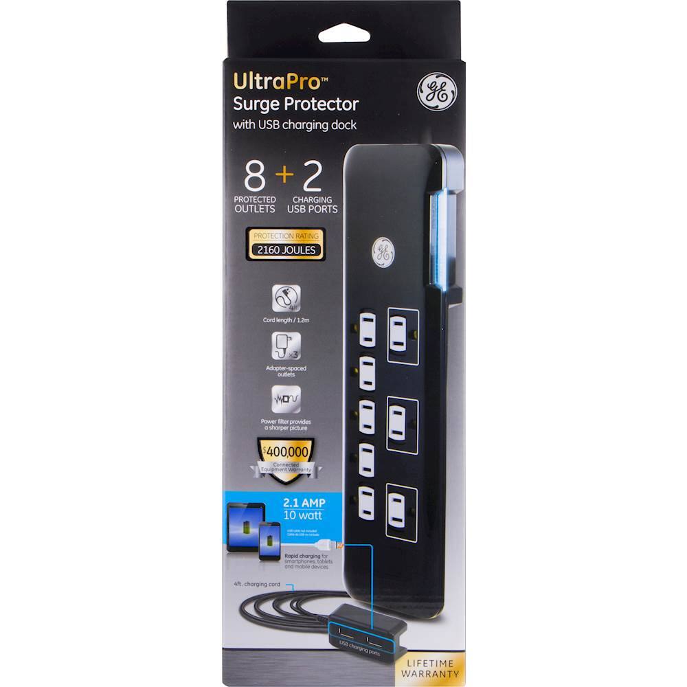 GE UltraPro 8-Outlet/2-USB Surge Protector Black 34117 - Best Buy GE UltraPro 8-Outlet/2-USB Surge Protector Black 34117 - Best Buy