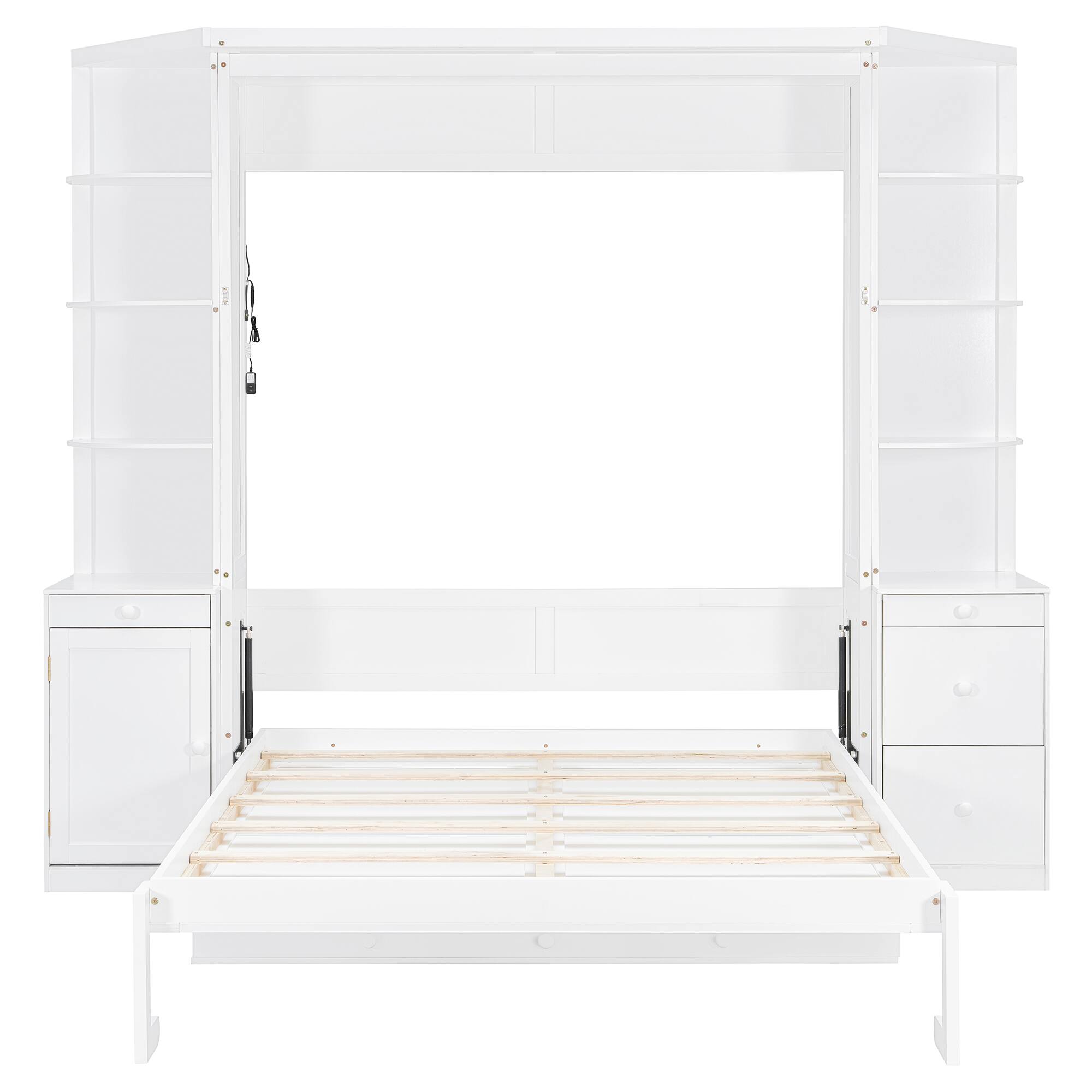 Alt View 1. Whisen - Queen Size Murphy Bed with Desk and Storage Shelves,Space-Saving Wall Bed for Home Office - White.