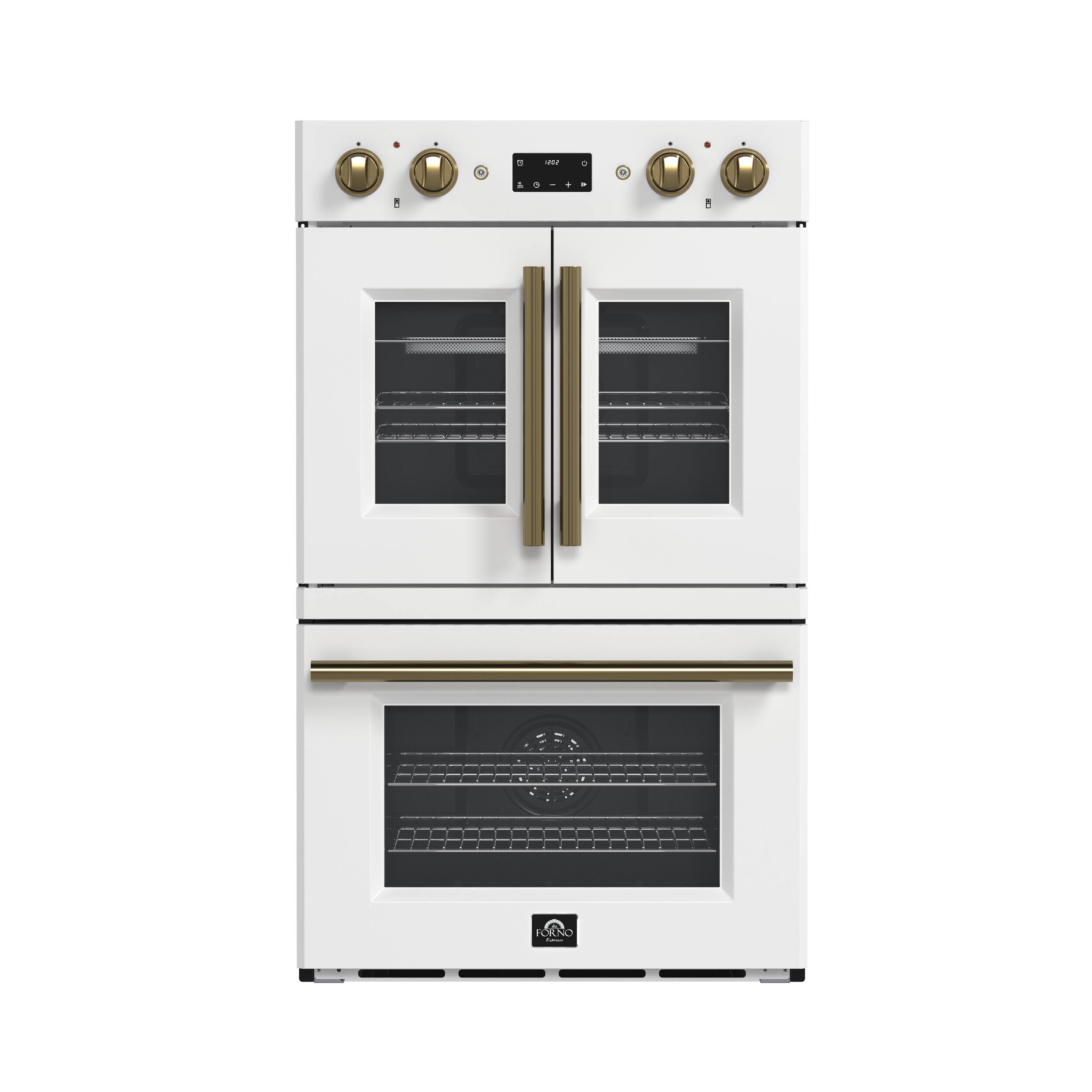 Front. Forno Appliances - Asti 7.36 Cu. Ft. Electric Double Wall Oven with Upper French Doors and Antique Brass Accents - White.
