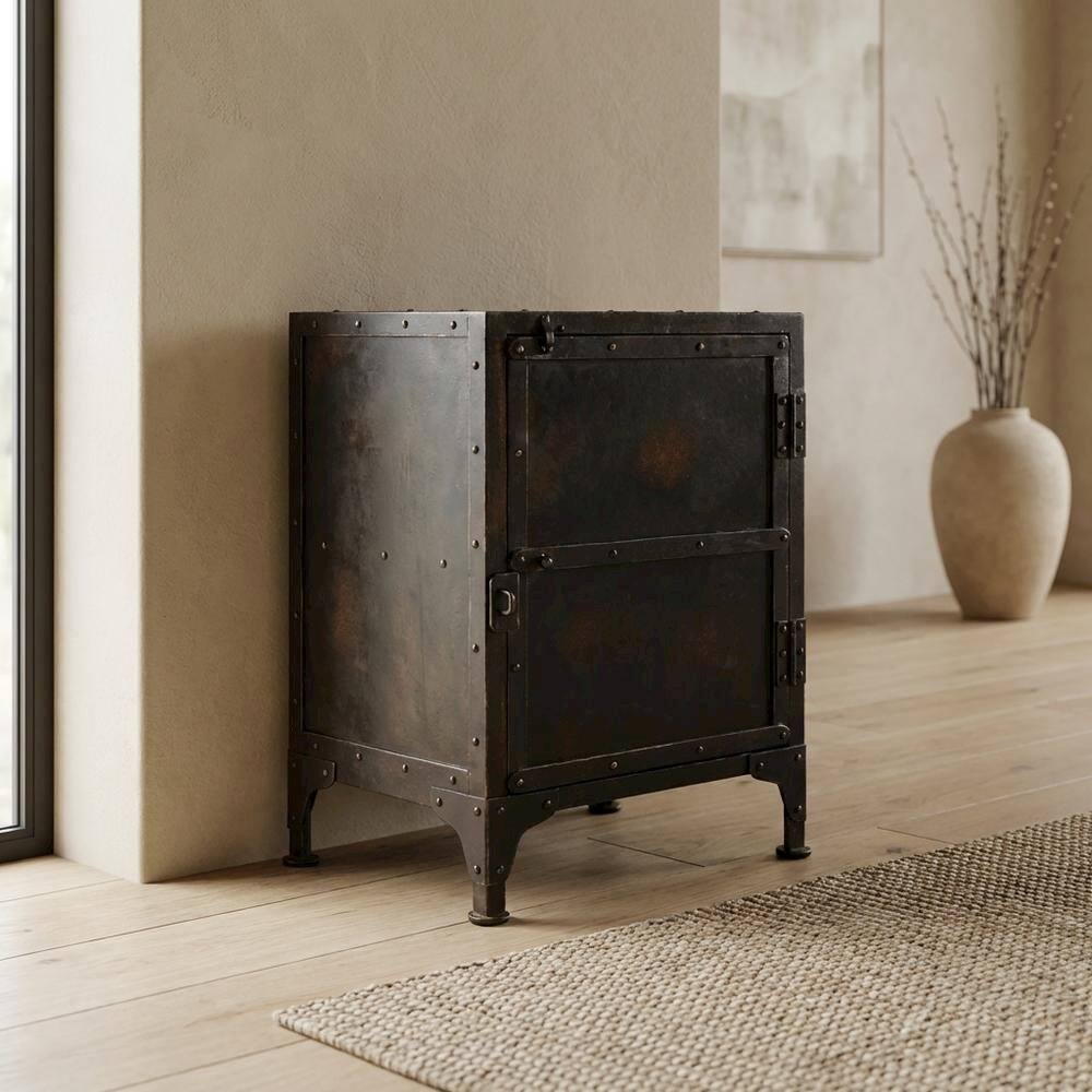 Alt View 3. Starlight Canyon Home - Industrial Side Chest with Distressed Finish, End Table for Living Room - Black.