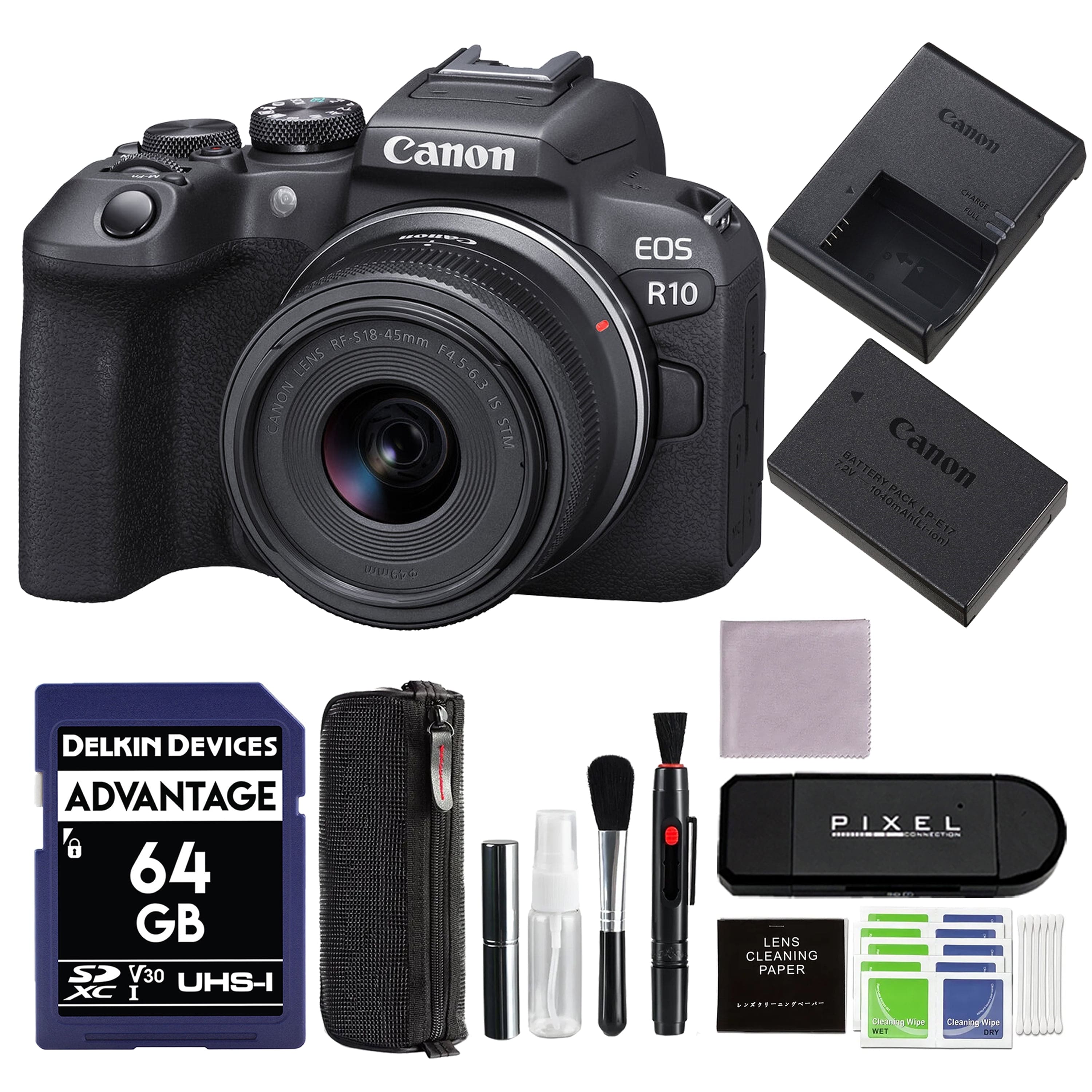 Bundle - EOS R10 Mirrorless Camera w/ 18-45mm Lens & Advanced Accessory | Canon 1-Year USA Warranty | 5331C009 - Black