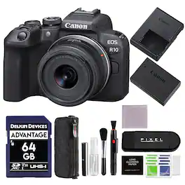 Bundle - EOS R10 Mirrorless Camera w/ 18-45mm Lens & Advanced Accessory | Canon 1-Year USA Warranty | 5331C009 - Black