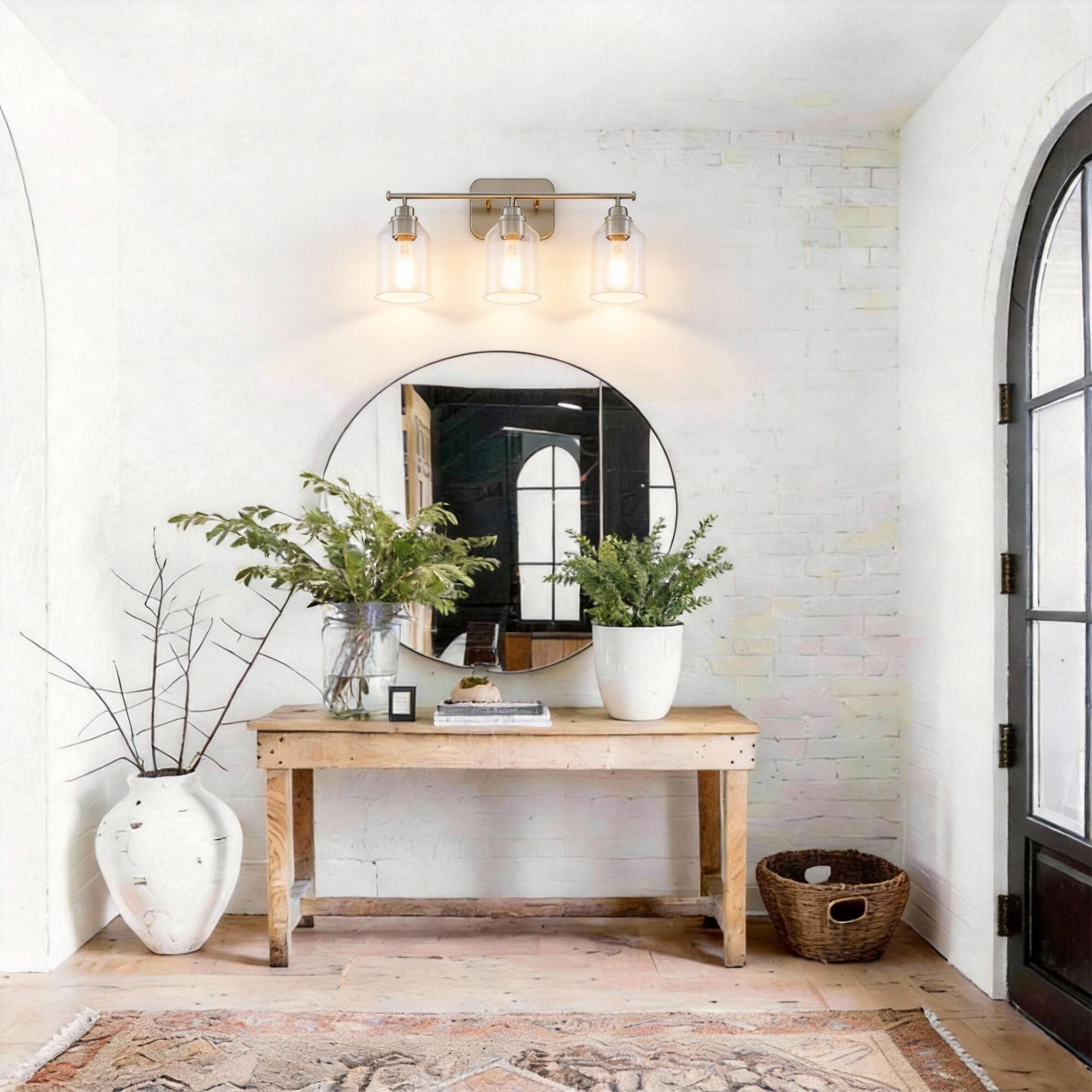 Alt View 1. Parrot Uncle - Modern Brushed Nickel 3-Light Seed Glass Dimmable Bathroom Vanity Light Fixture - Brushed Nickel.