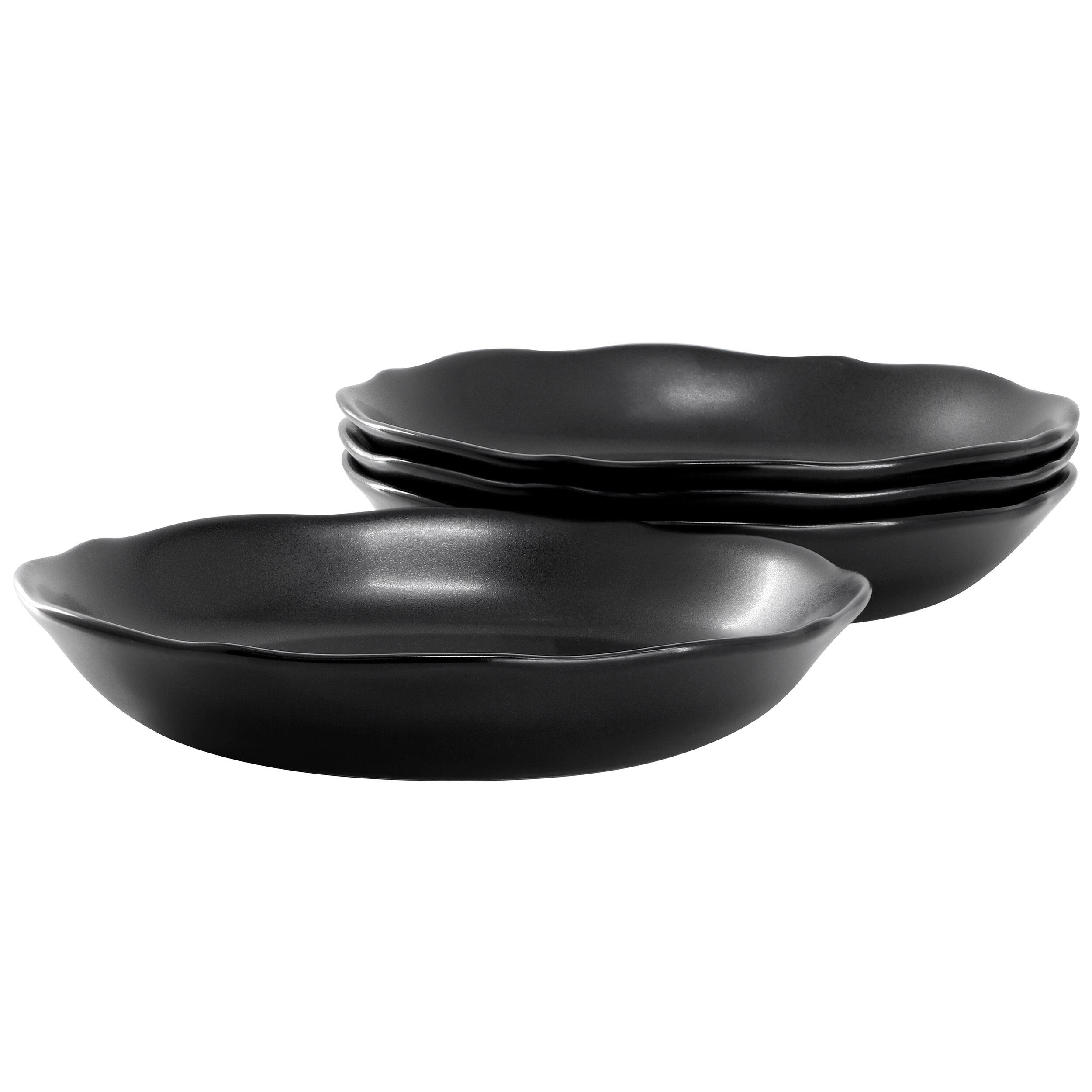 Sur La Table - 4 Piece 9.3 Inch Soft Scalloped Stoneware Dinner Bowls - Black