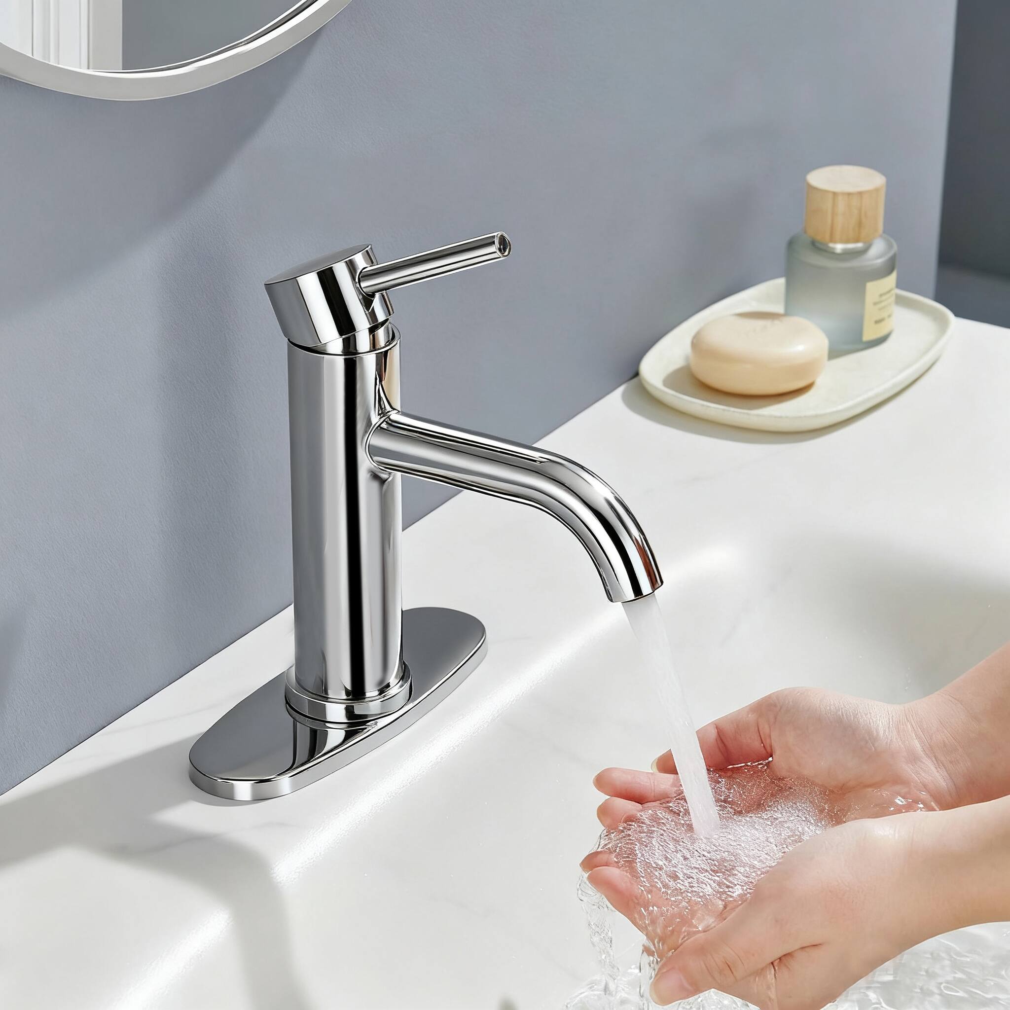 Angle. DOMETOUR - Single Handle Bathroom Faucet Lavatory Faucet Stainless Steel Single Hole-T10 - Chrome.