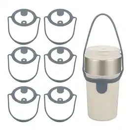 Unique Bargains - 6pcs Silicone Coffee Cup Carrier with Straw Ring Reusable Drink Holder for Travel & Takeout - Gray