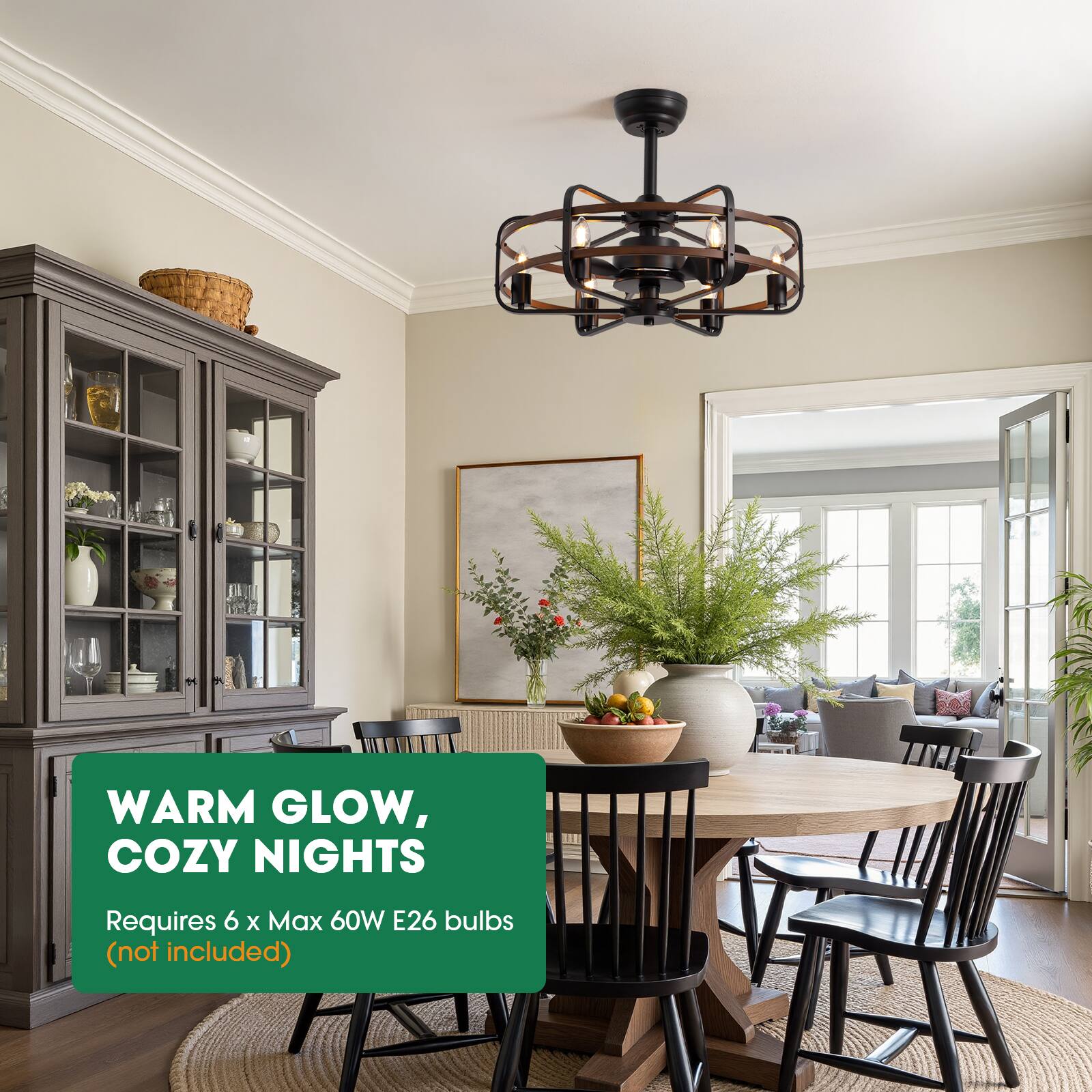 WARM GLOW, COZY NIGHTS  
Requires 6 x Max 60W E26 bulbs (not included)