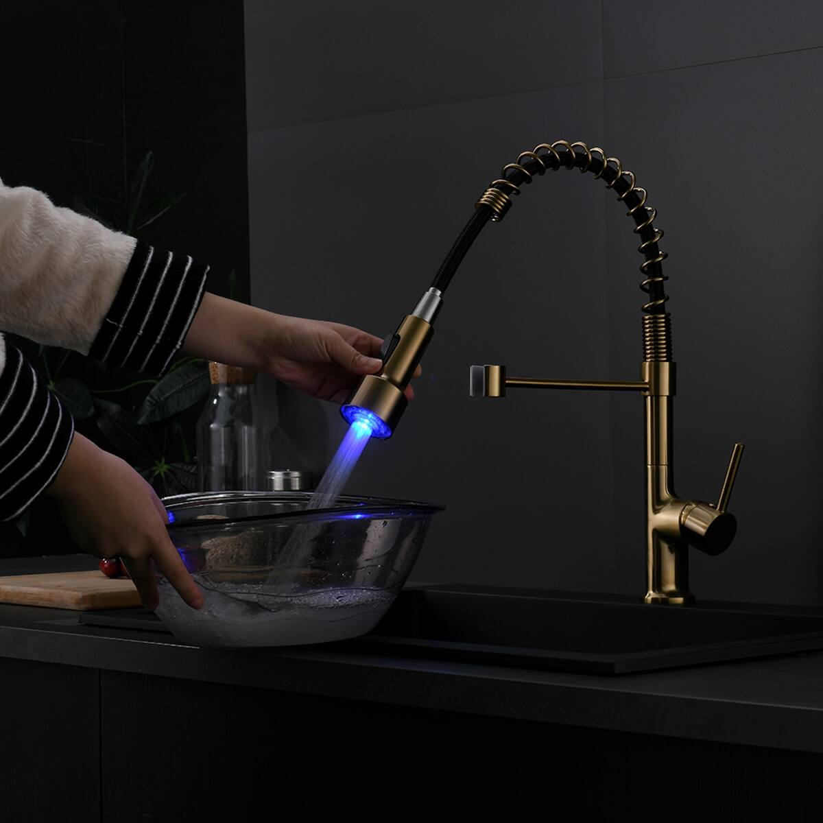 Alt View 2. Ropilly - Ropilly LED Kitchen Faucet with Pull Down Sprayer, Single Handle Gold Brass Kitchen Sink Faucet - Gold.