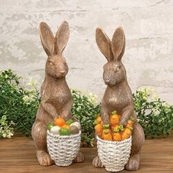 Back. BreeBe - Standing Resin Bunny With Basket - 2 Asstd. - Brown, Grey.