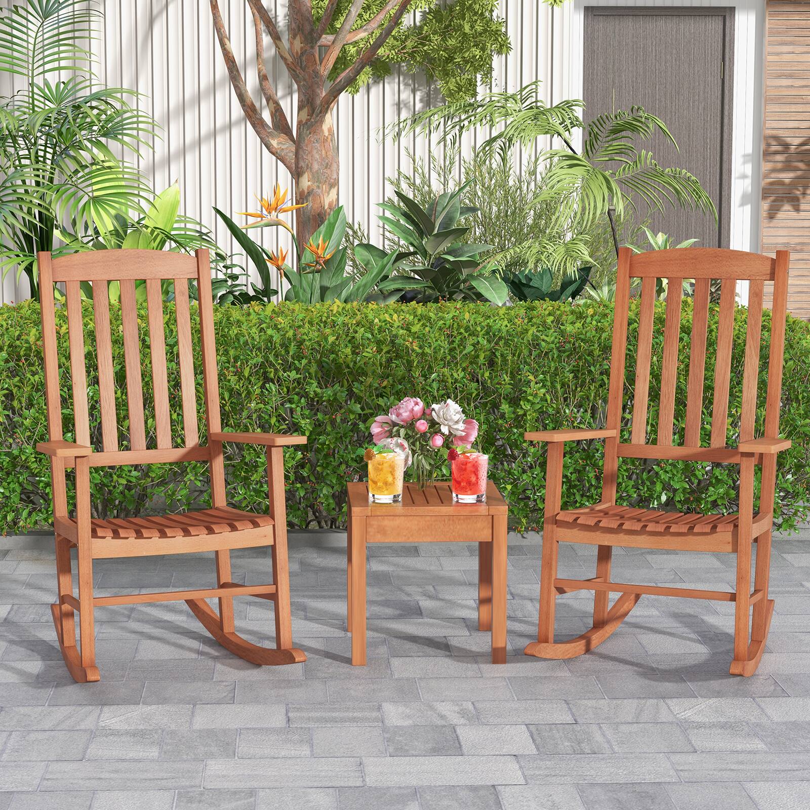 Alt View 2. Costway - Costway 1PC Outdoor Rocking Chair Patio Eucalyptus Wood Rocker Ergonomic Slatted Garden - Natural.