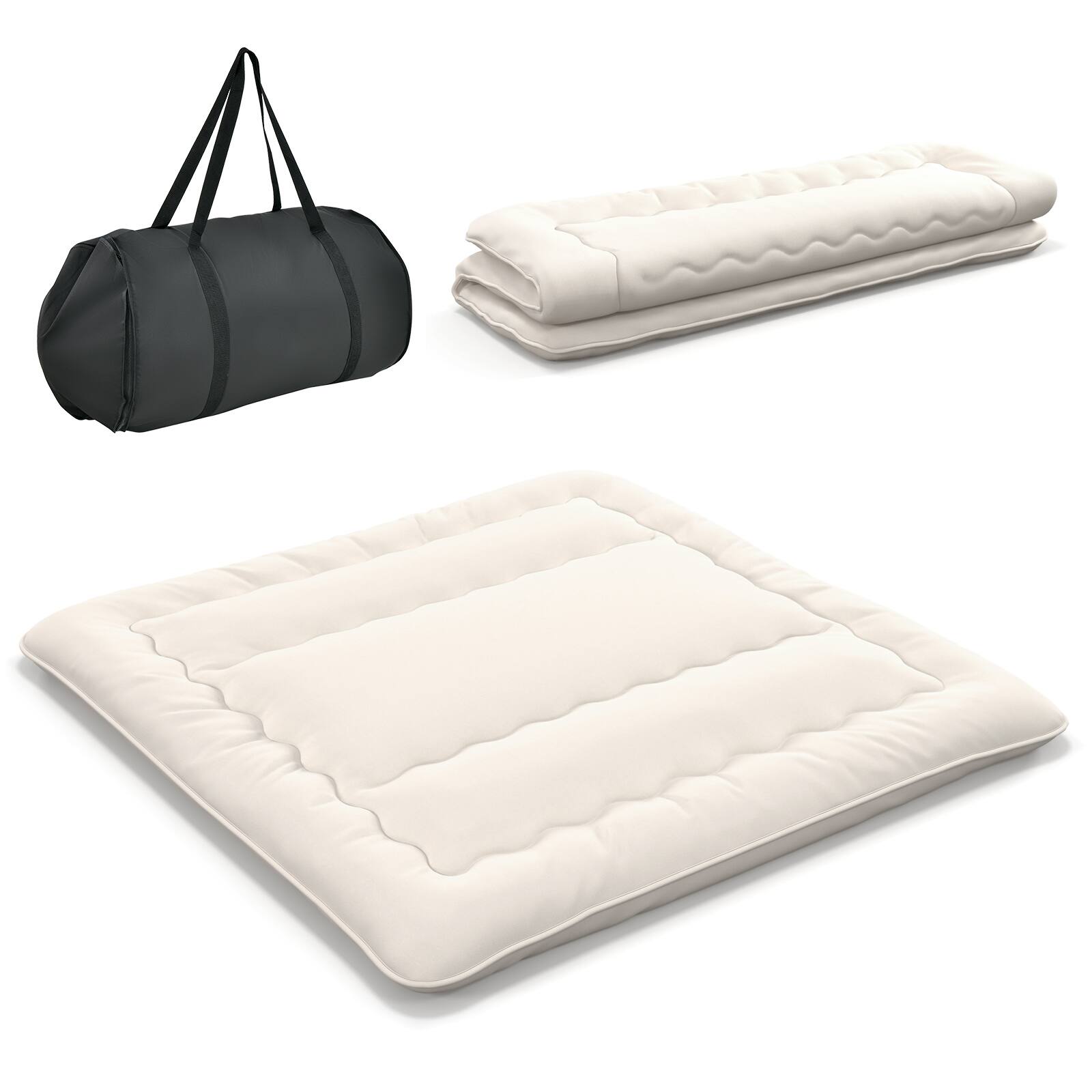 Front. Costway - Costway King Futon Mattress Japanese Floor Sleeping Pad Washable Cover Carry Bag Beige - Beige.