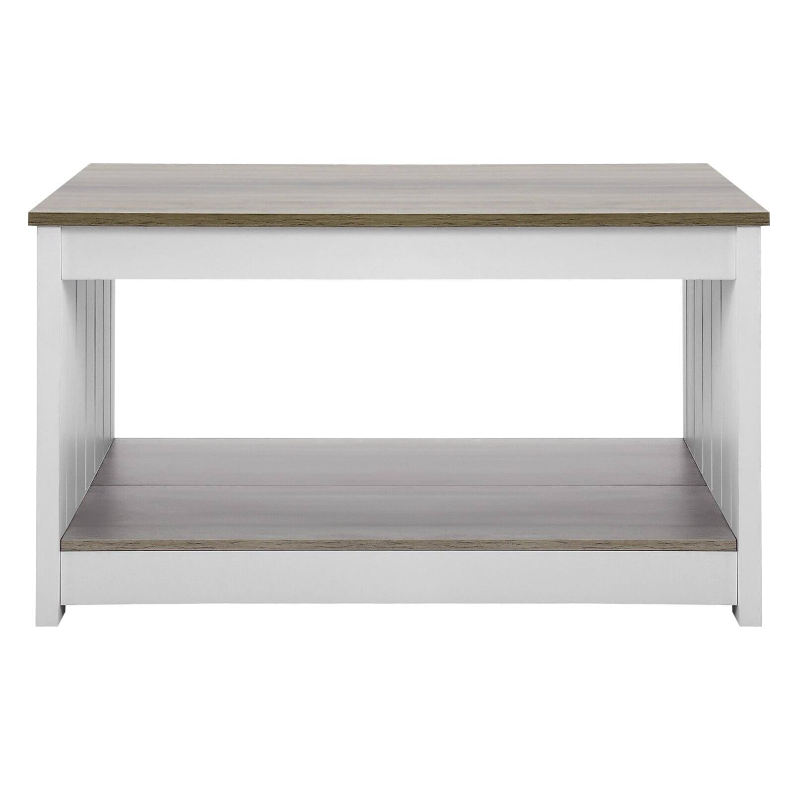 Alt View 8. Glintex - 31.5 in Farmhouse Coffee Table, Square Wooden Center Table with Open Storage Shelf for Living Room - Gray + White.