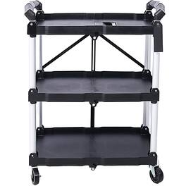 Boyel Living - 3 Shelf Collapsible 4 Wheeled Multi Purpose Utility Cart 150lb Capacity Silver - Black