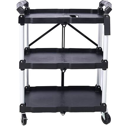 Front. Boyel Living - Black Steel 3-Tier Folding Collapsible Utility Service Cart 150 LBS - Black.