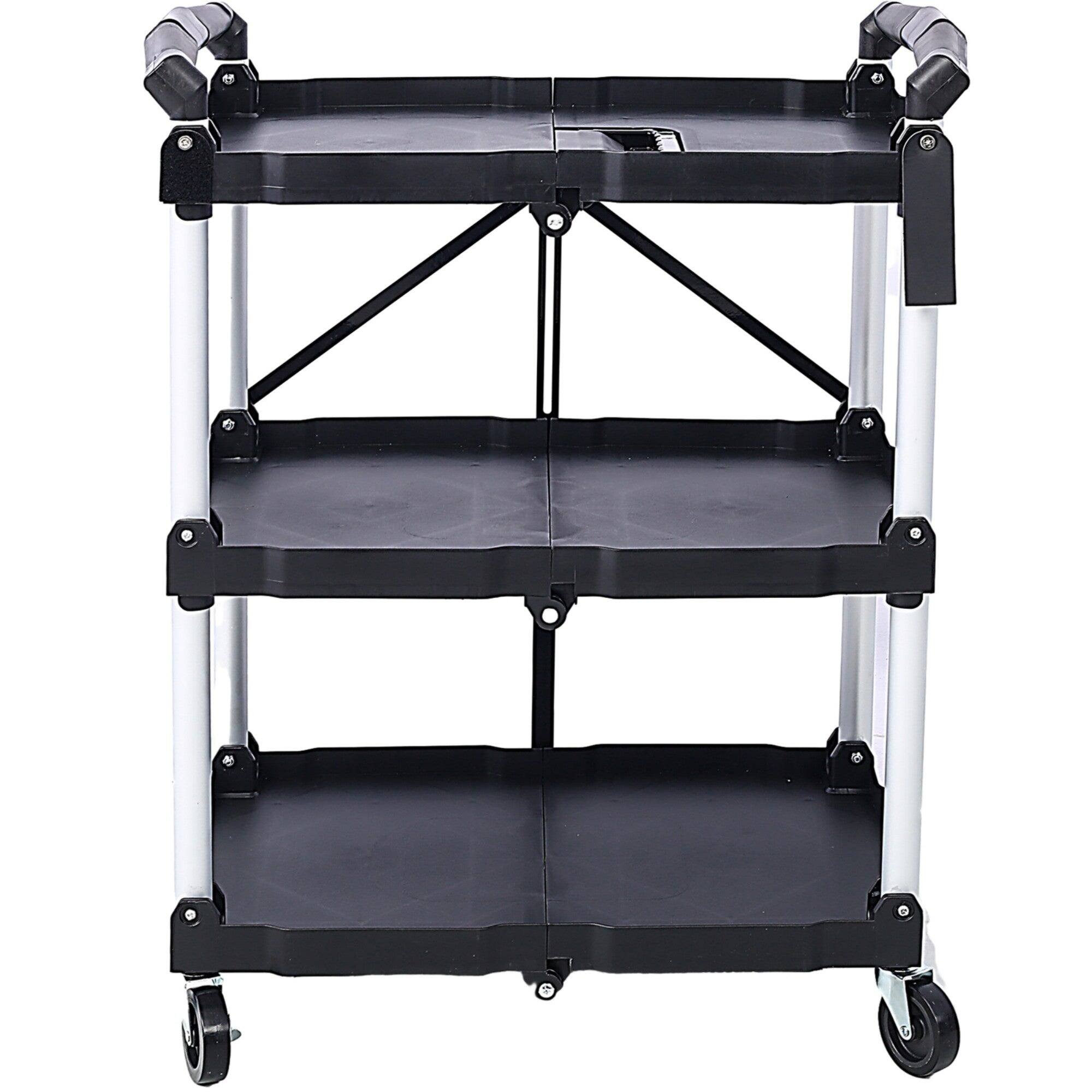 Front. Boyel Living - 3 Shelf Collapsible 4 Wheeled Multi Purpose Utility Cart 150lb Capacity Black Silver - Black.