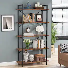 Tribesigns - Industrial Bookshelf with Engineered Wood Construction and Book and Decor Display for Living Room - Rustic