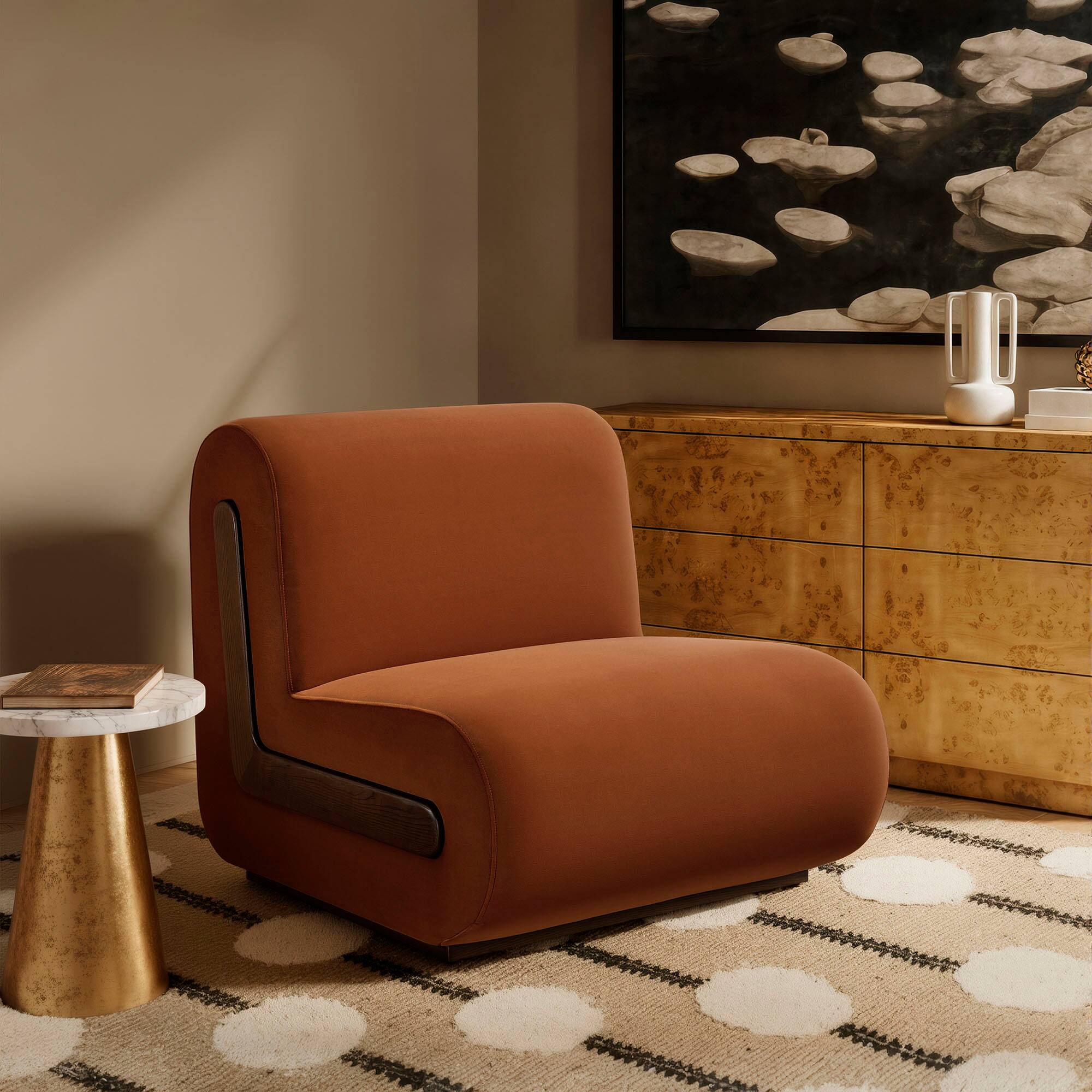 Front. Modway - Denby Performance Velvet Accent Chair by Modway - Rust.