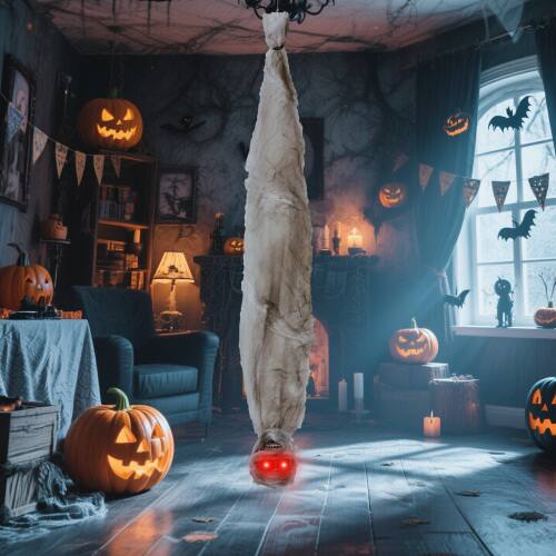 Alt View 10. Winado - 3FT Halloween Hanging Cocoon Skeleton with Motion, Sound, Scary Ghost Prop for Outdoor Yard Patio Lawn Garden Decoration - White.