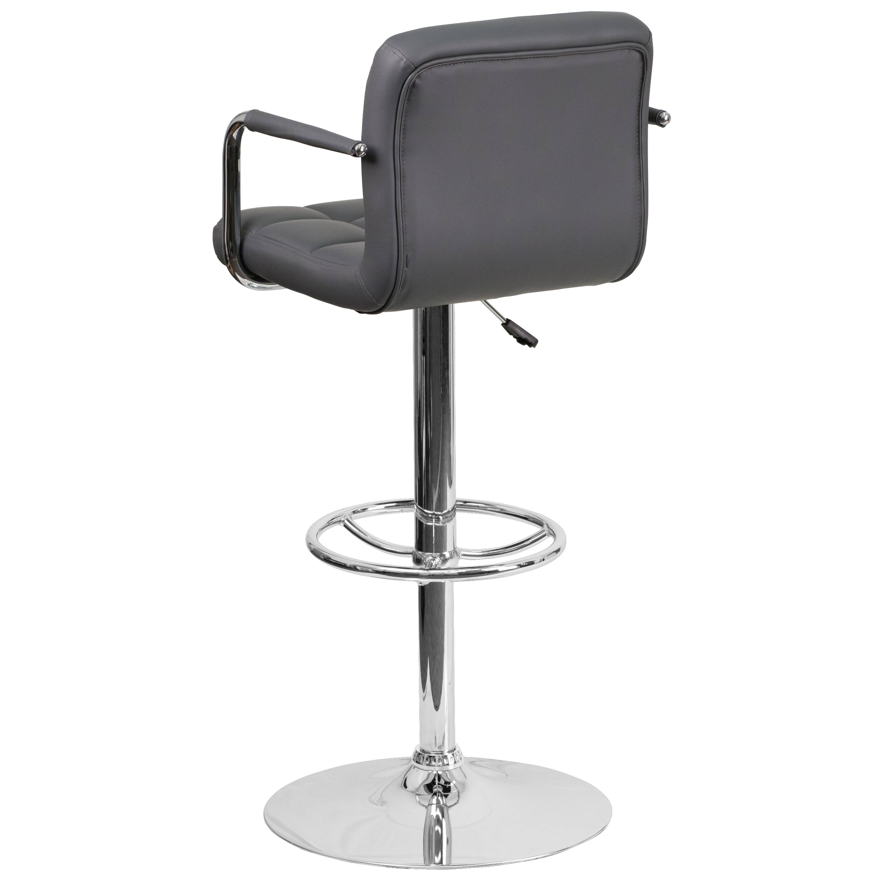 Alt View 4. Emma + Oliver - Contemporary Quilted Vinyl Adjustable Height Barstool with Arms - Gray.