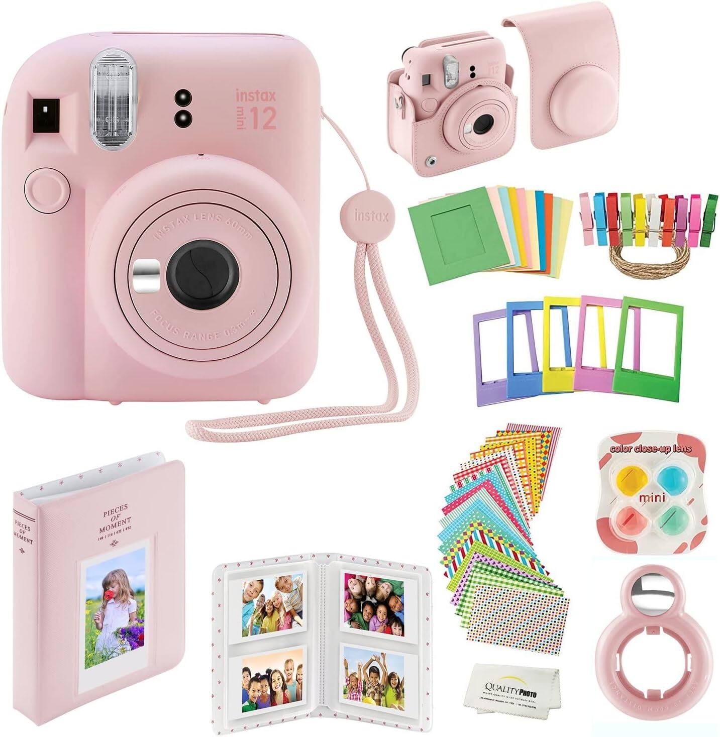 Fujifilm - Instax Mini 12 Instant Camera with Case, Decoration Stickers, Frames, Photo Album and More Accessory kit - Blossom Pink
