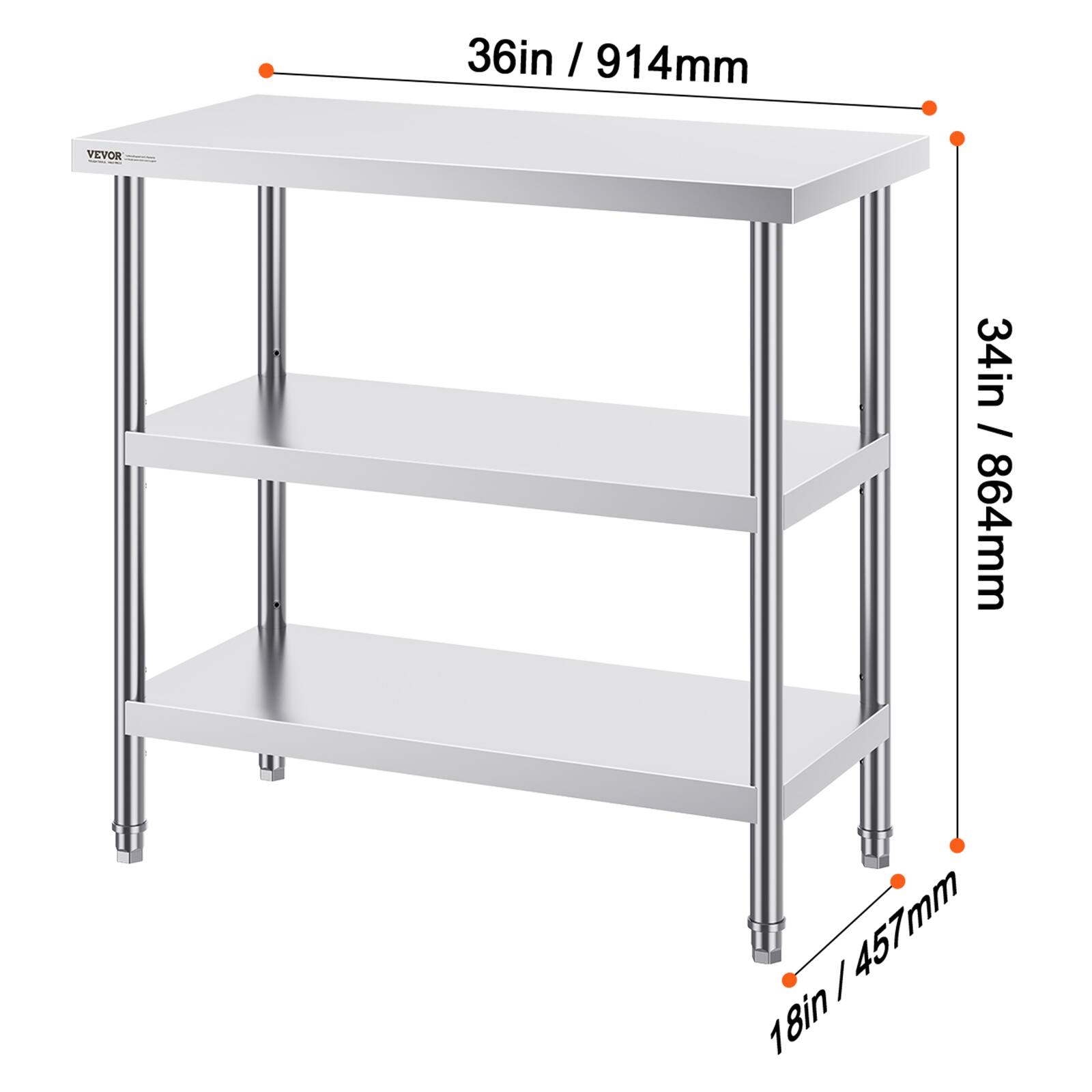 36in / 914mm  
34in / 864mm  
18in / 457mm