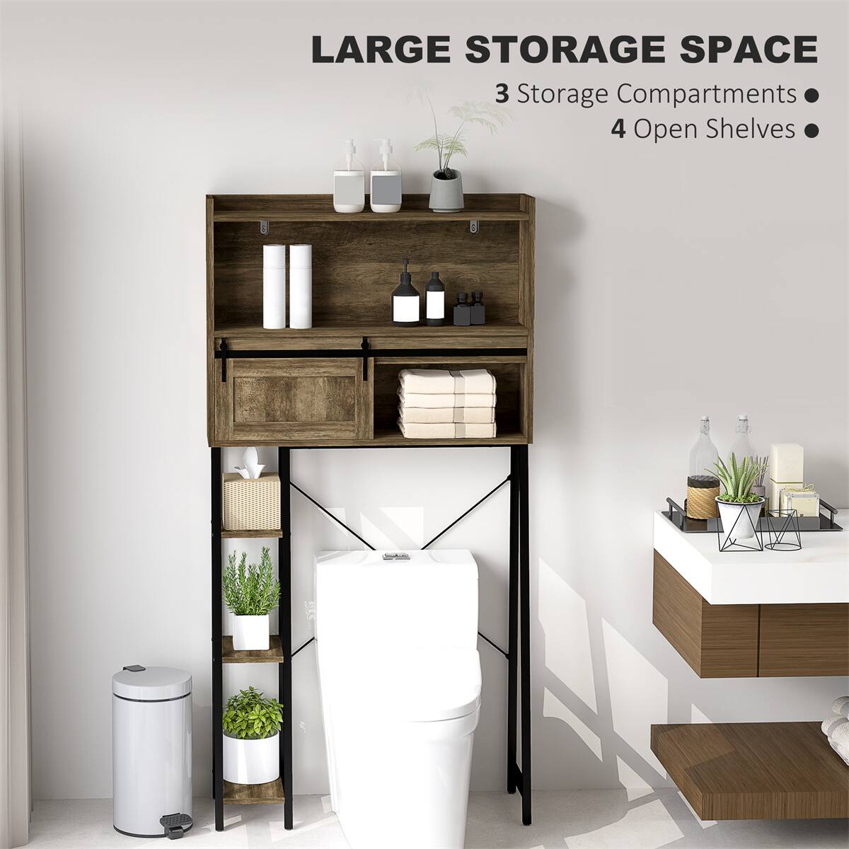 LARGE STORAGE SPACE  
3 Storage Compartments  
4 Open Shelves
