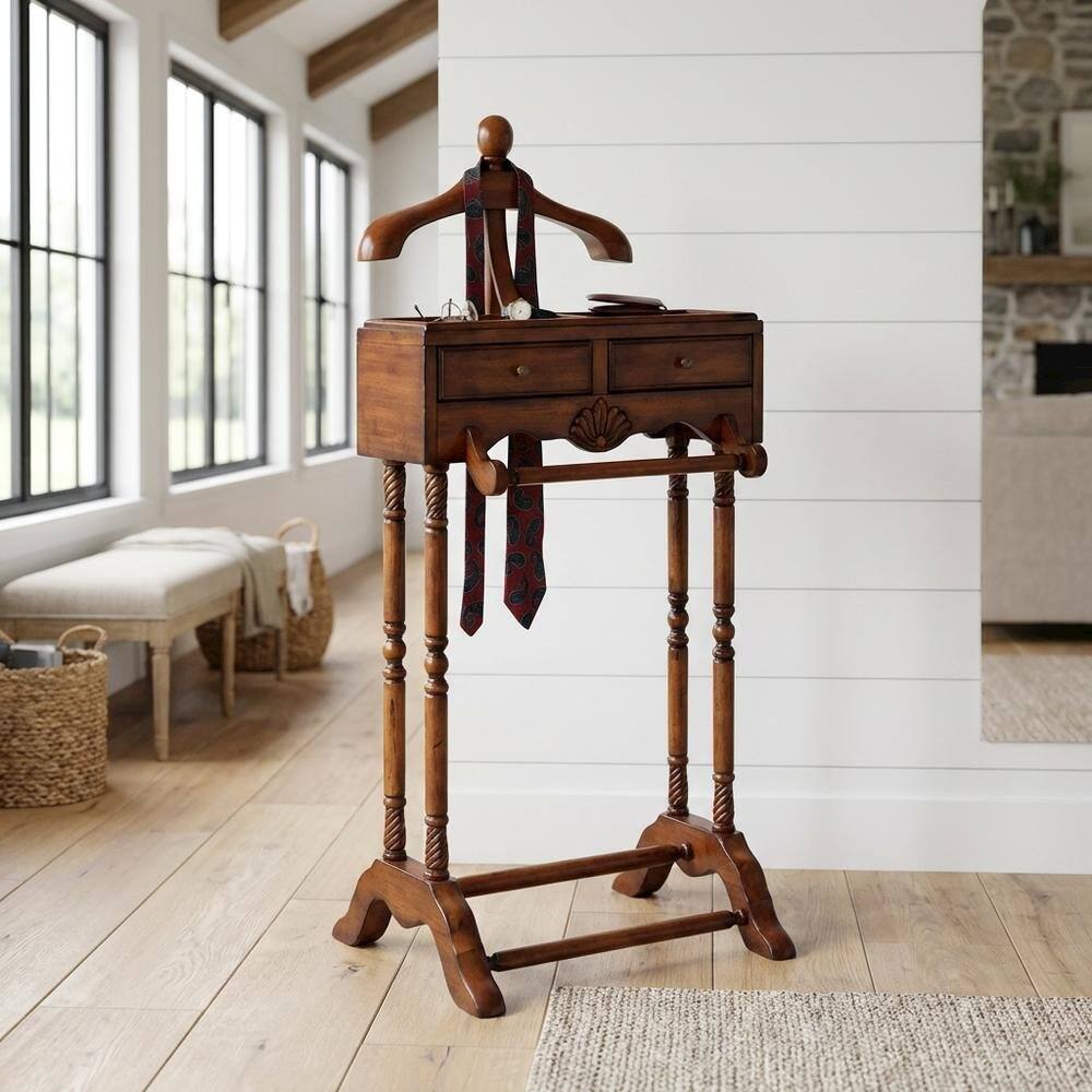 Alt View 4. Starlight Canyon Home - Traditional Valet Stand, 2 Drawers, Wooden Bedroom Clothing Organizer - Dark Brown.