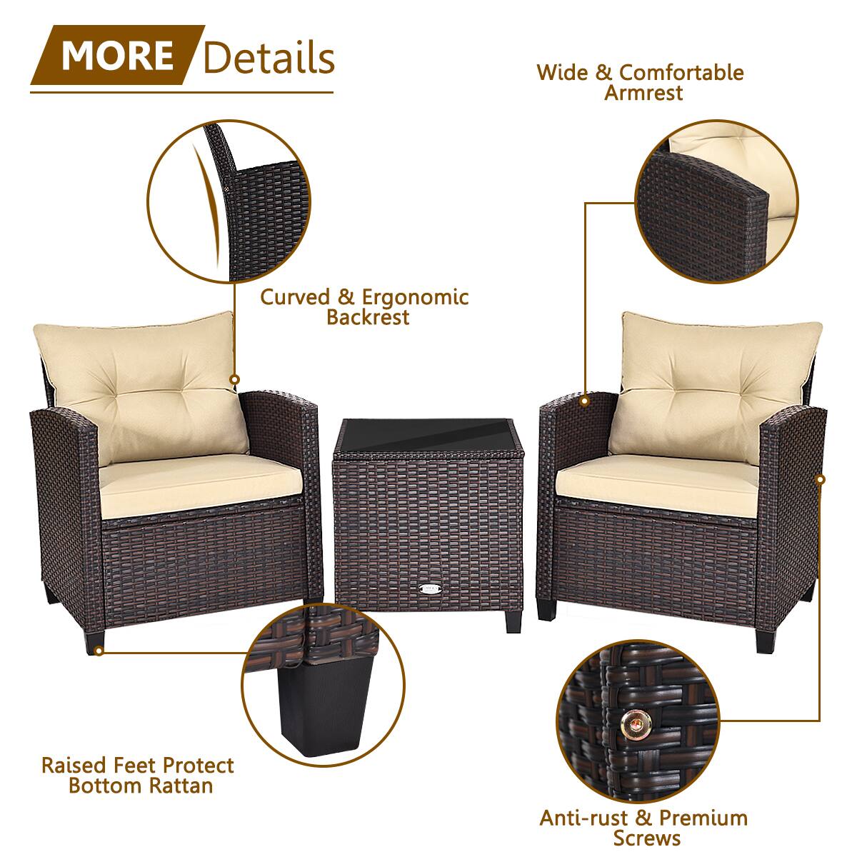 MORE Details
Wide & Comfortable Armrest
Curved & Ergonomic Backrest
Raised Feet Protect Bottom Rattan
Anti-rust & Premium Screws