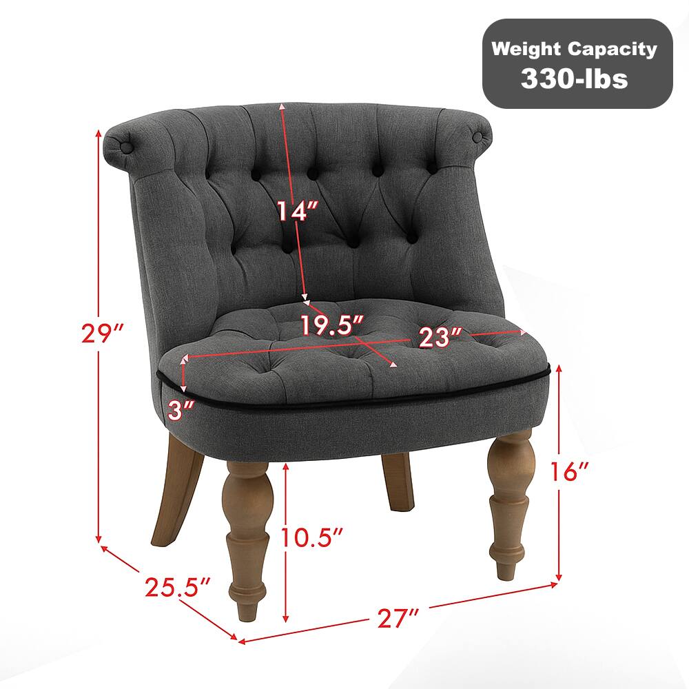 Weight Capacity: 330-lbs

Dimensions:
- Height: 29"
- Width: 25.5"
- Depth: 27"
- Seat Height: 16"
- Seat Depth: 19.5"
- Seat Width: 23"
- Back Height: 14"
- Arm Height: 3"
- Leg Height: 10.5"